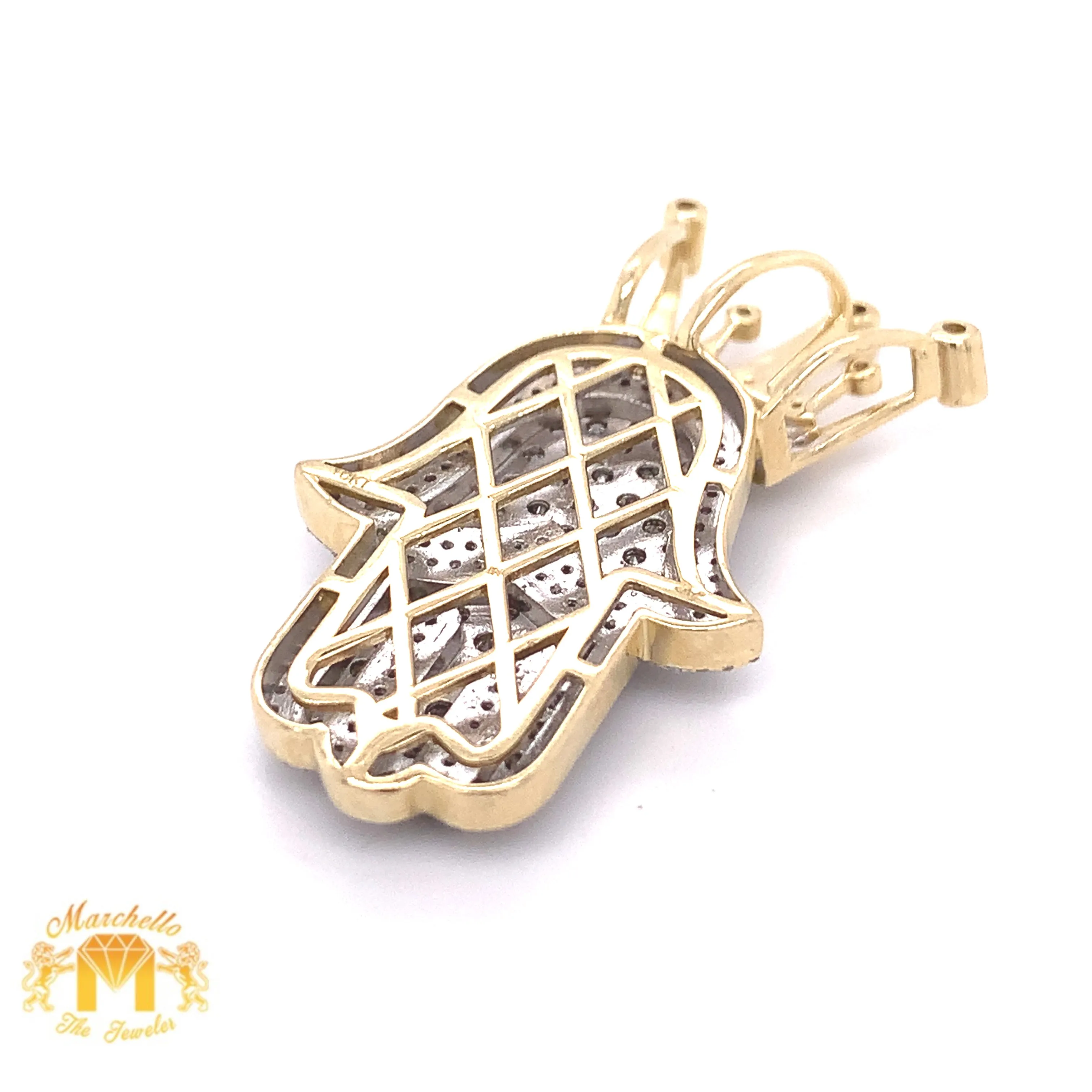 Gold and Diamond Royal Hamsa Pendant and Cuban Link Chain Set