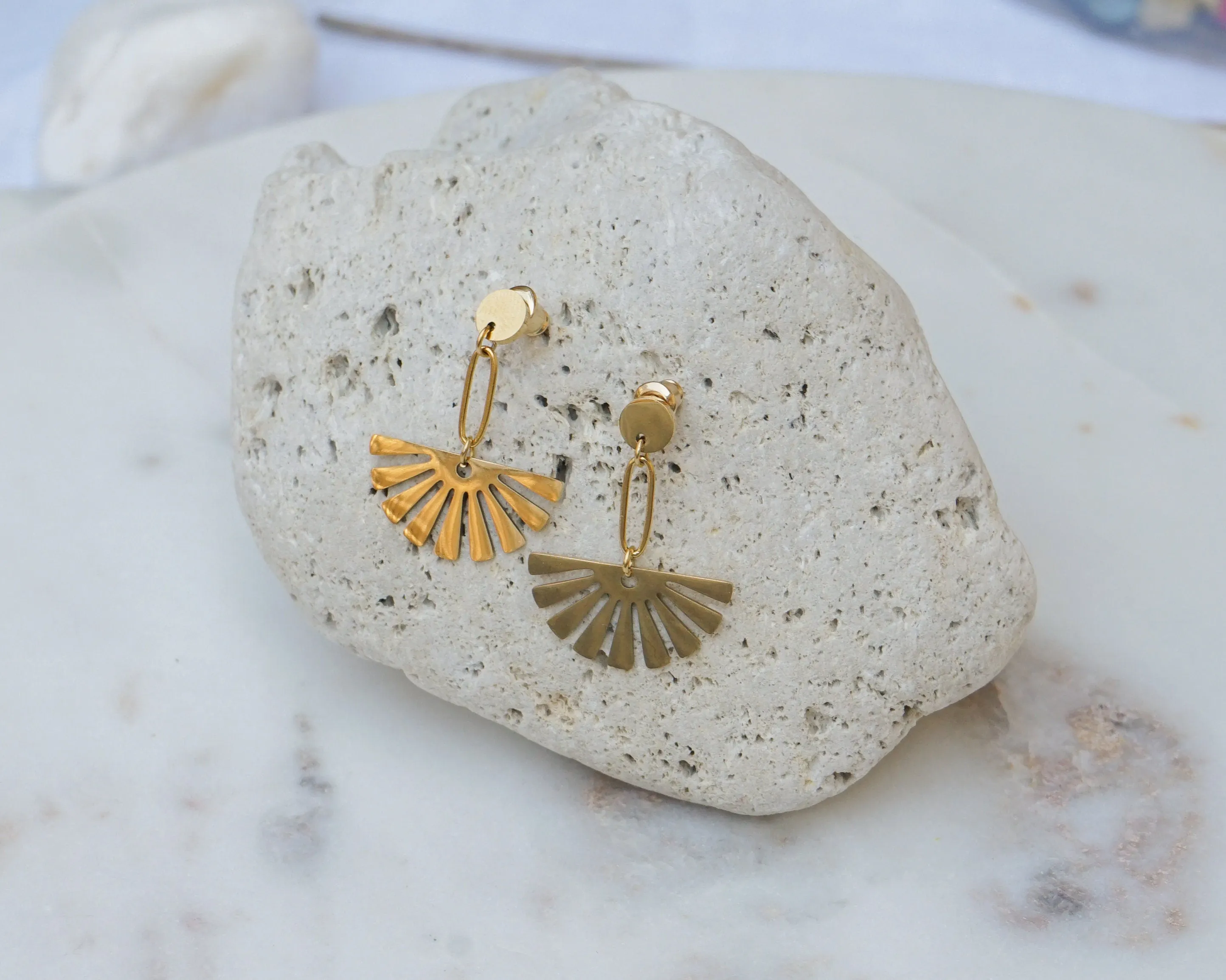 Gold Flower Dangling Earrings and Studs