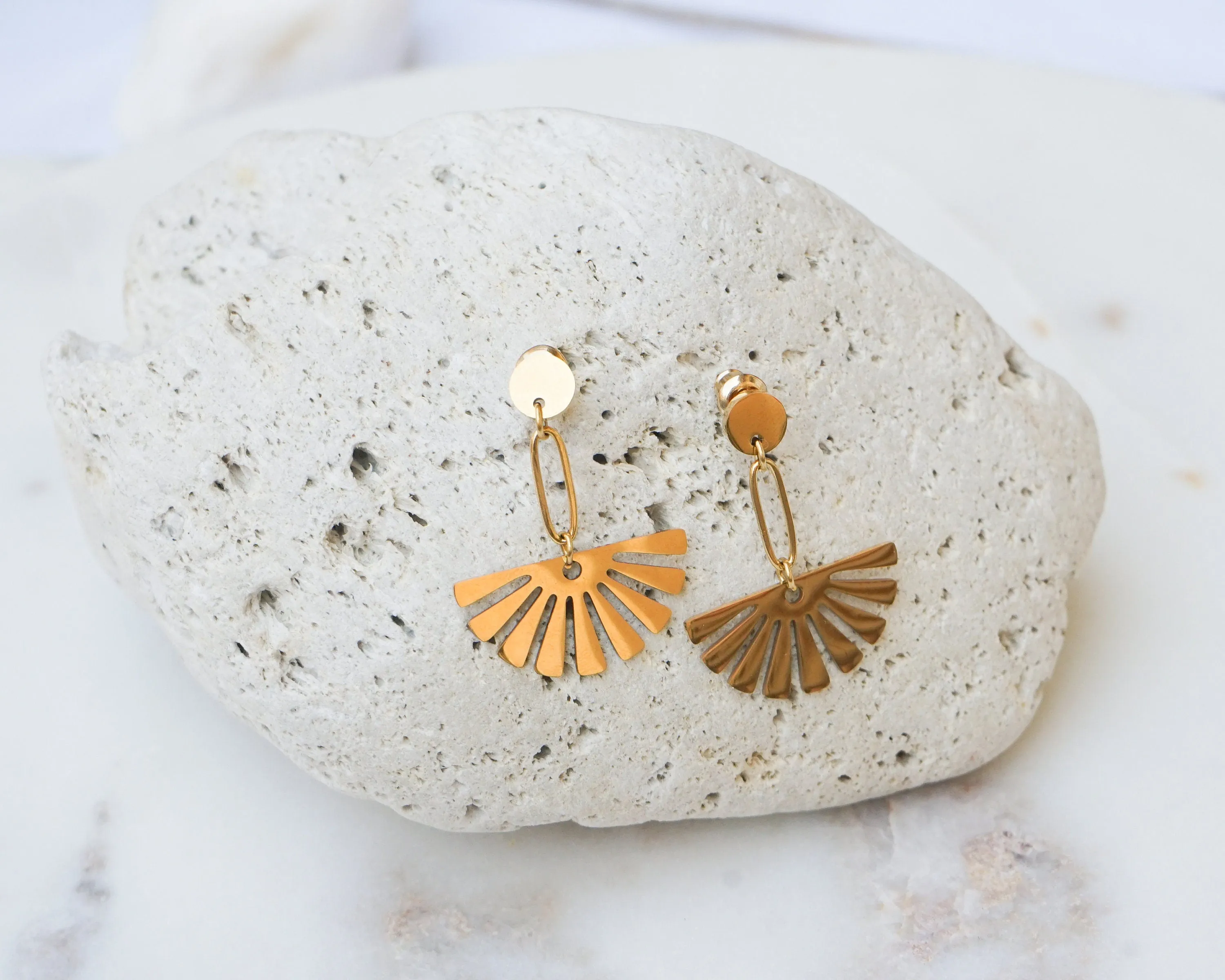 Gold Flower Dangling Earrings and Studs