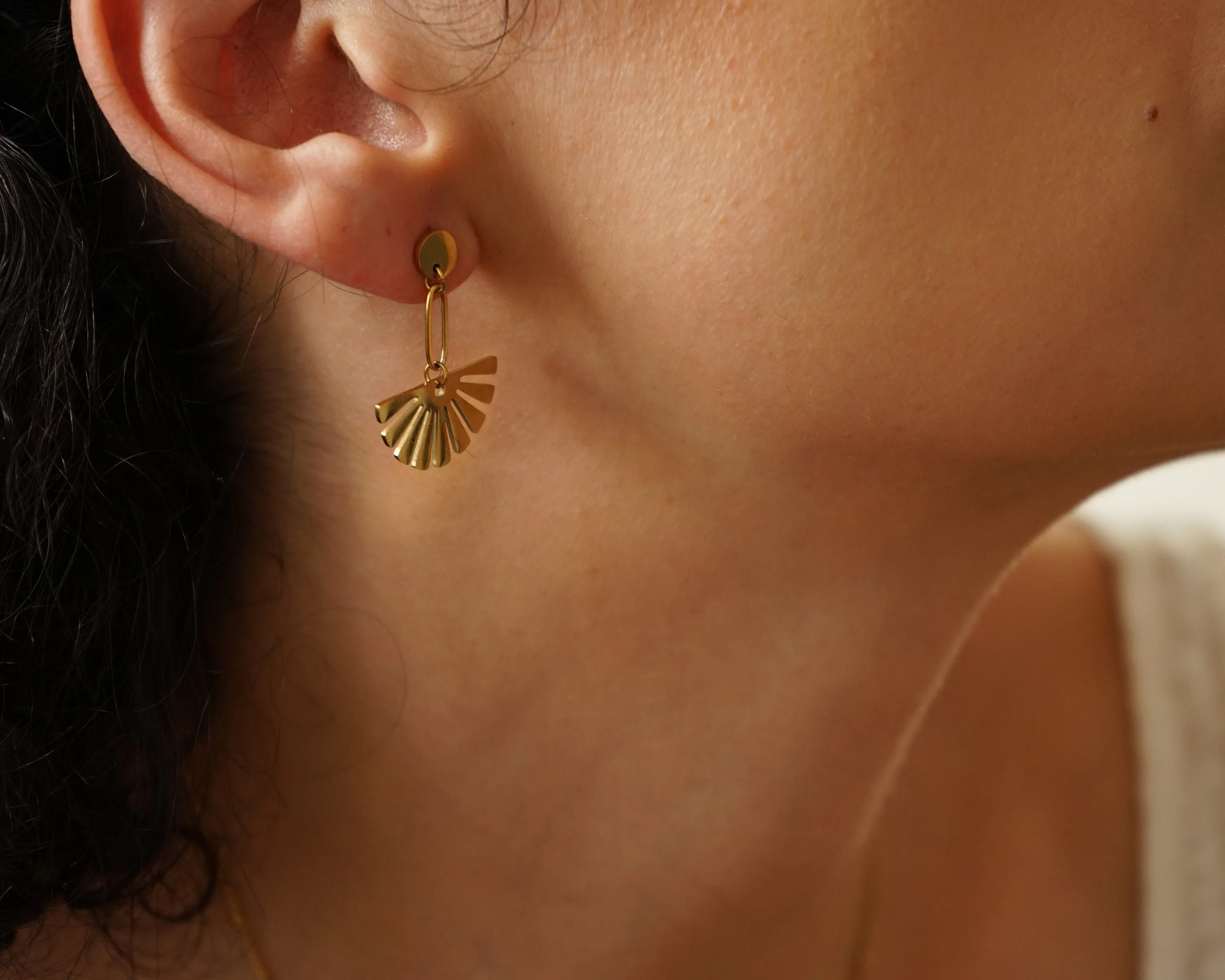 Gold Flower Dangling Earrings and Studs