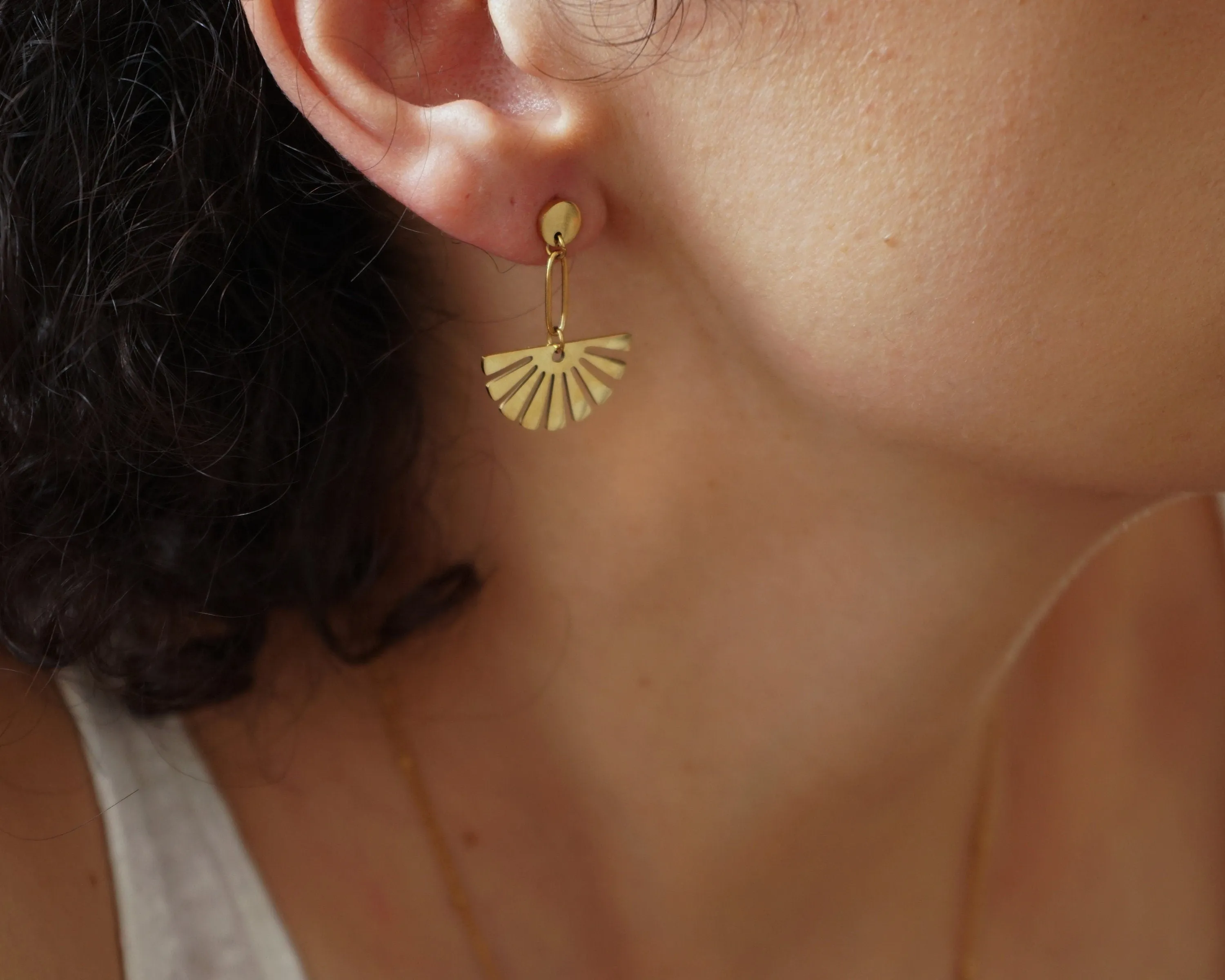 Gold Flower Dangling Earrings and Studs