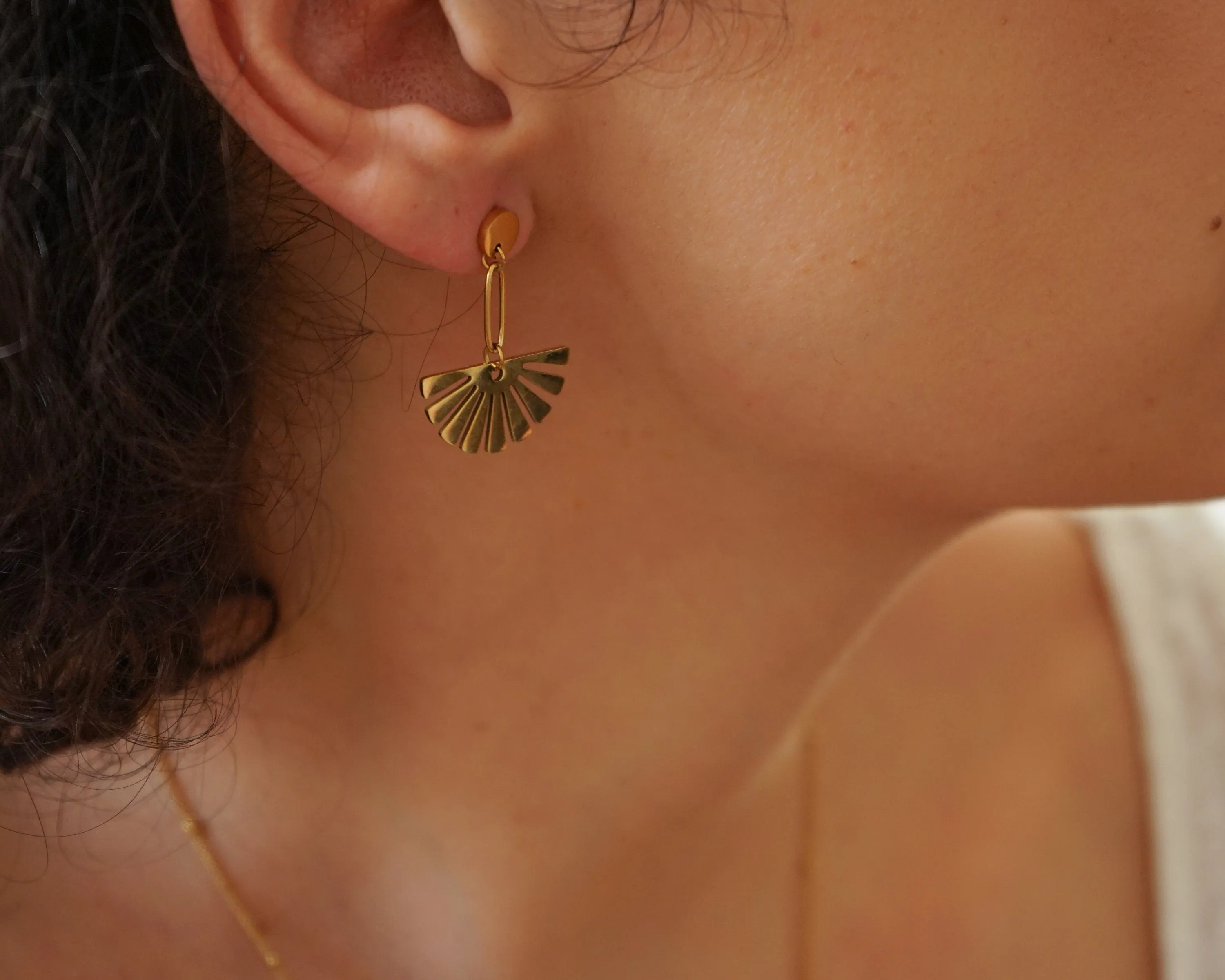 Gold Flower Dangling Earrings and Studs