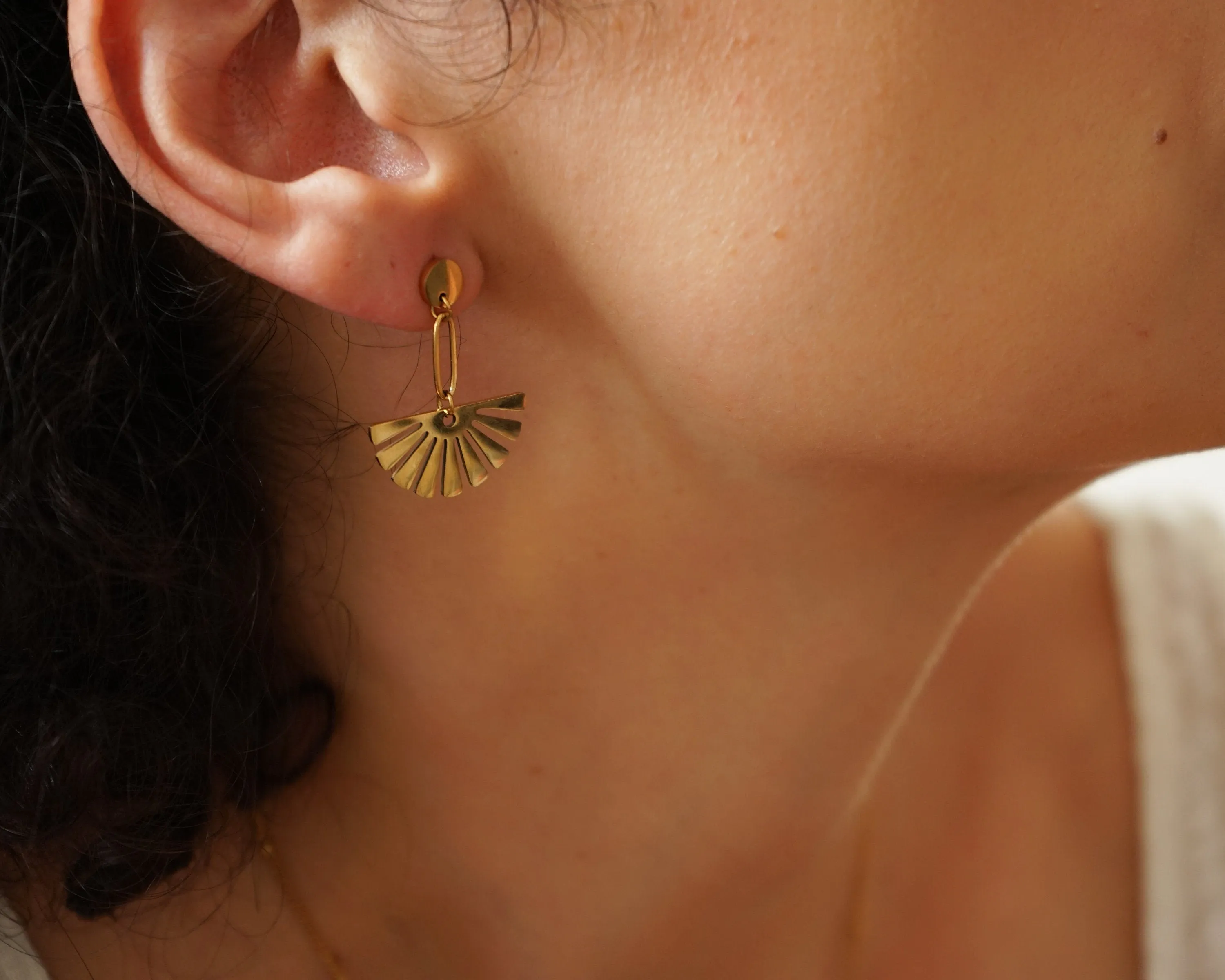 Gold Flower Dangling Earrings and Studs