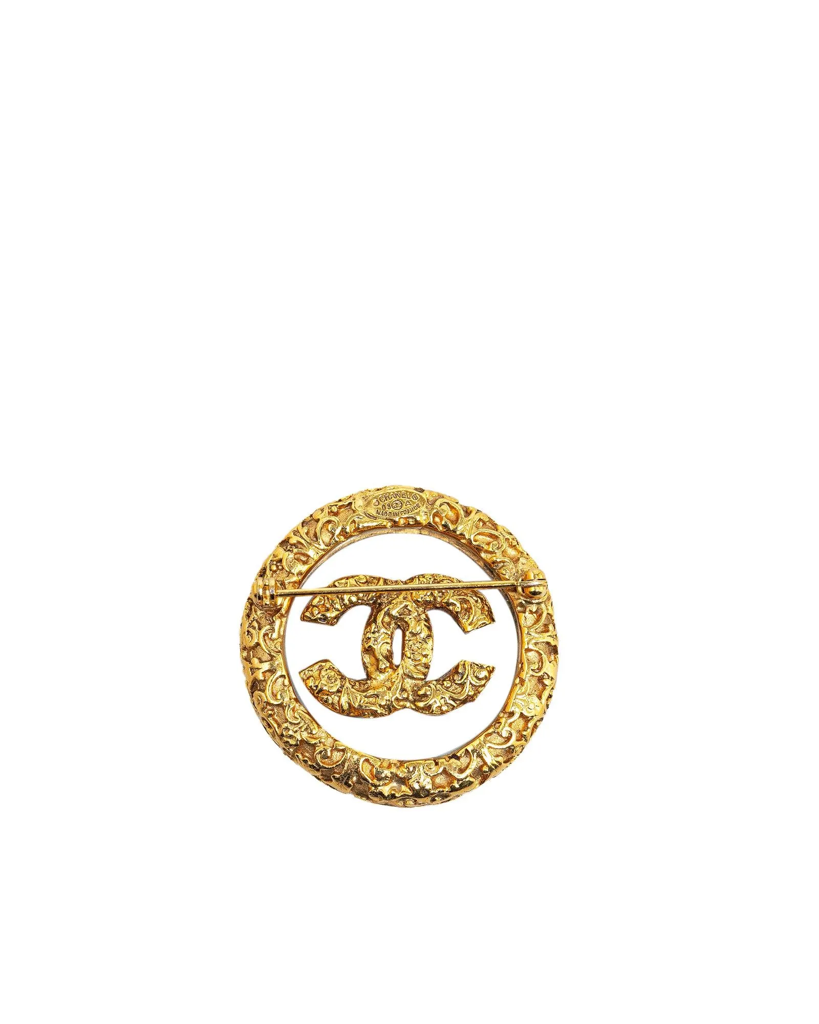 Gold Plated Round Brooch with Back Pin Closure