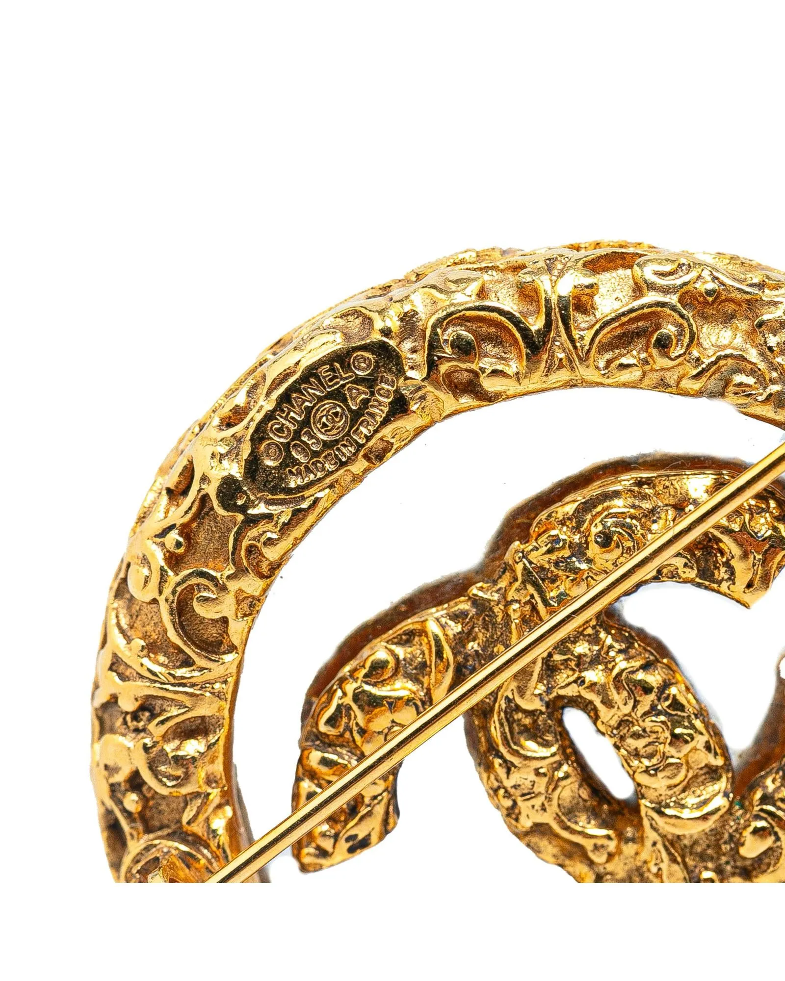 Gold Plated Round Brooch with Back Pin Closure