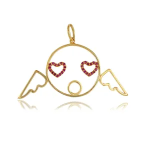 Gorgeous Pink Ruby 925 Silver Gold Plated Emoji Wings Heart Pendant Jewelry