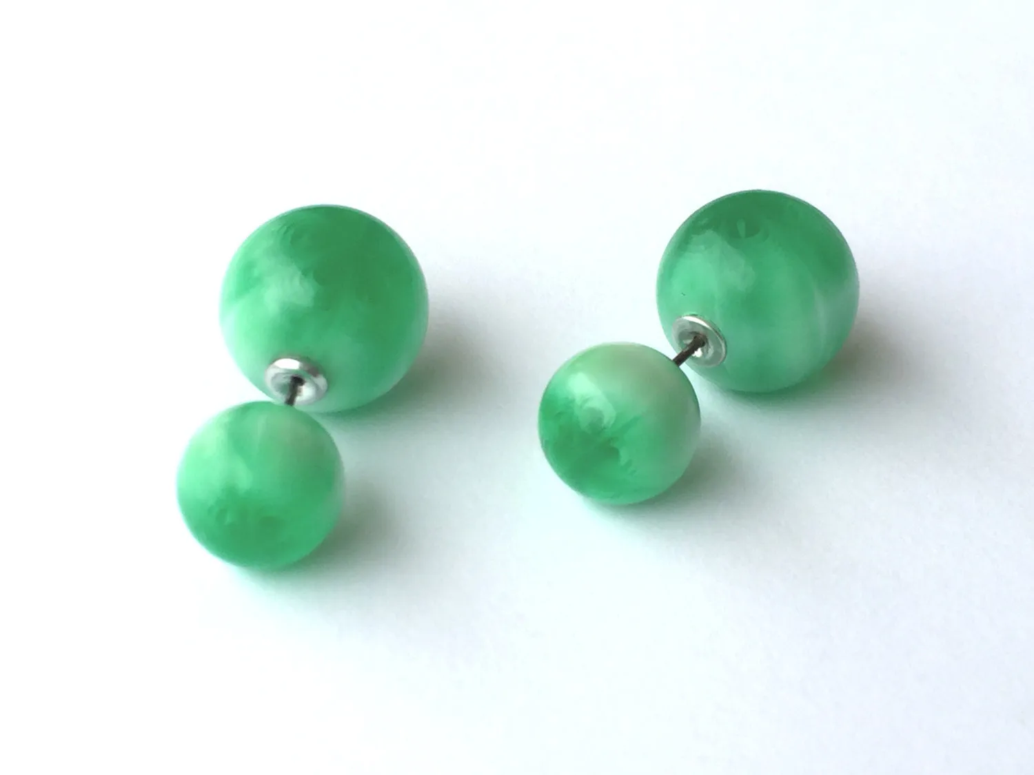 Green Striped Moonglow 2 Sided Post Earrings