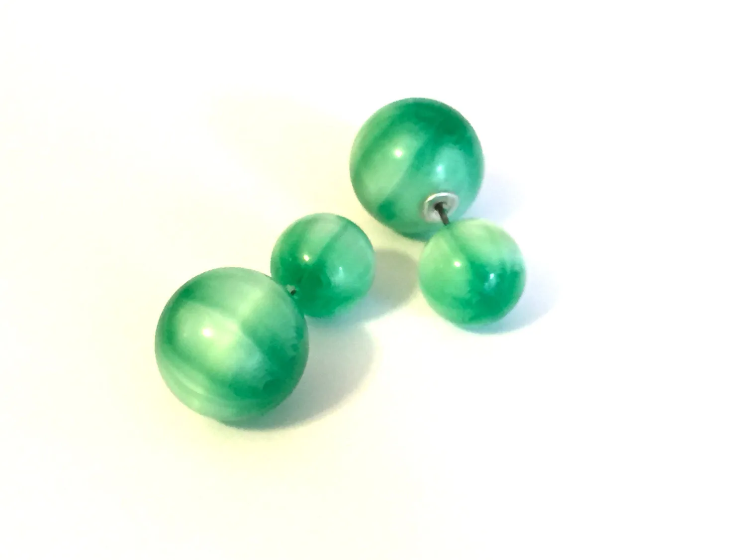 Green Striped Moonglow 2 Sided Post Earrings