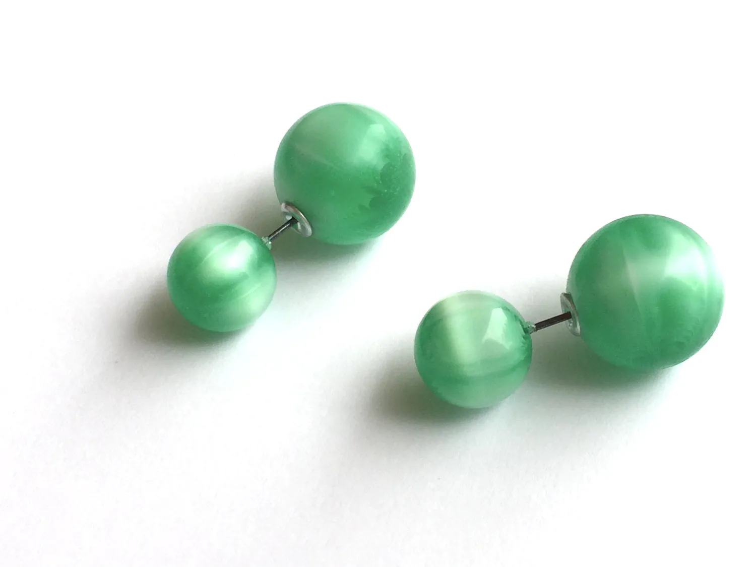 Green Striped Moonglow 2 Sided Post Earrings
