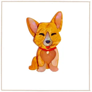 Handmade Acrylic Art Brooch - Welsh Corgi Puppy