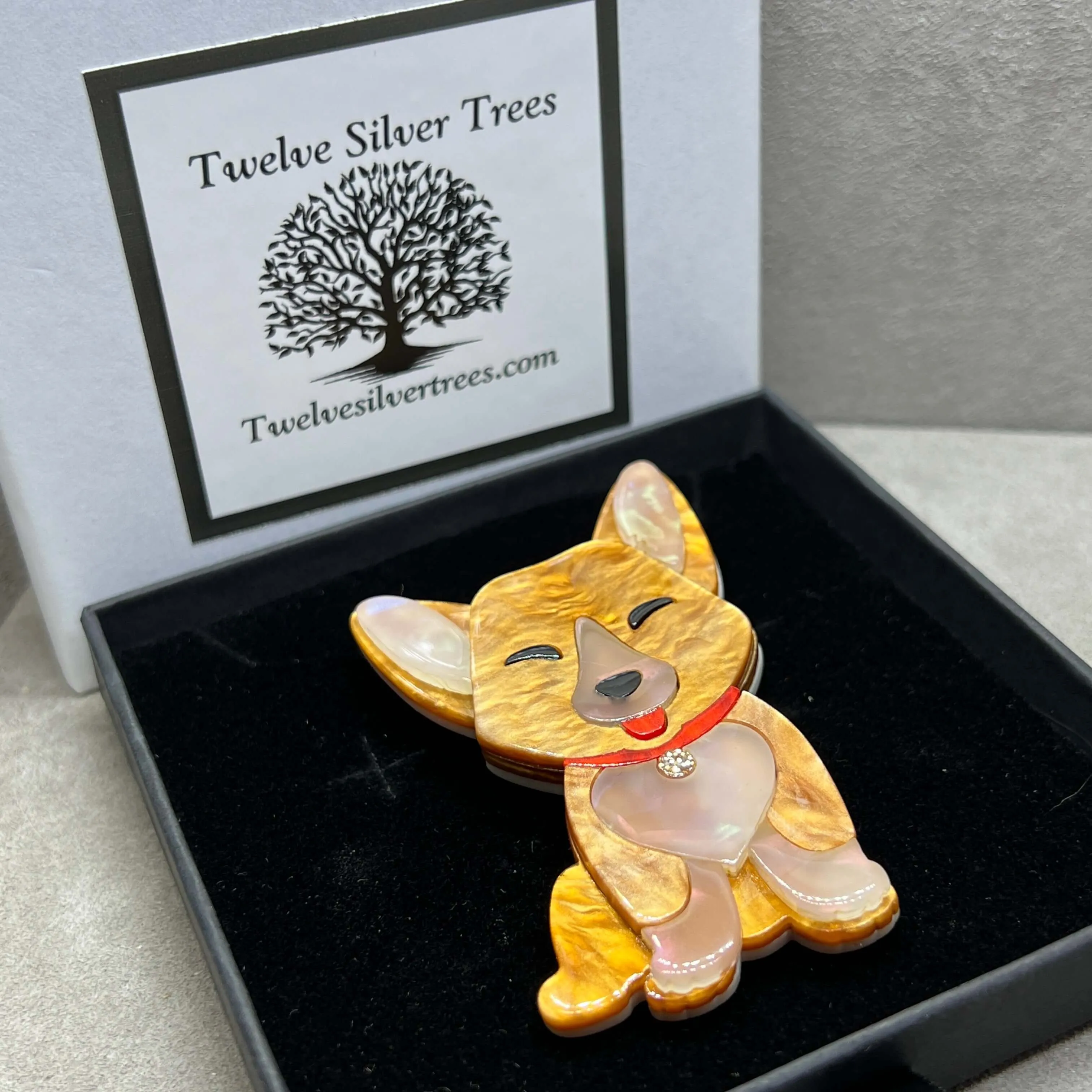 Handmade Acrylic Art Brooch - Welsh Corgi Puppy