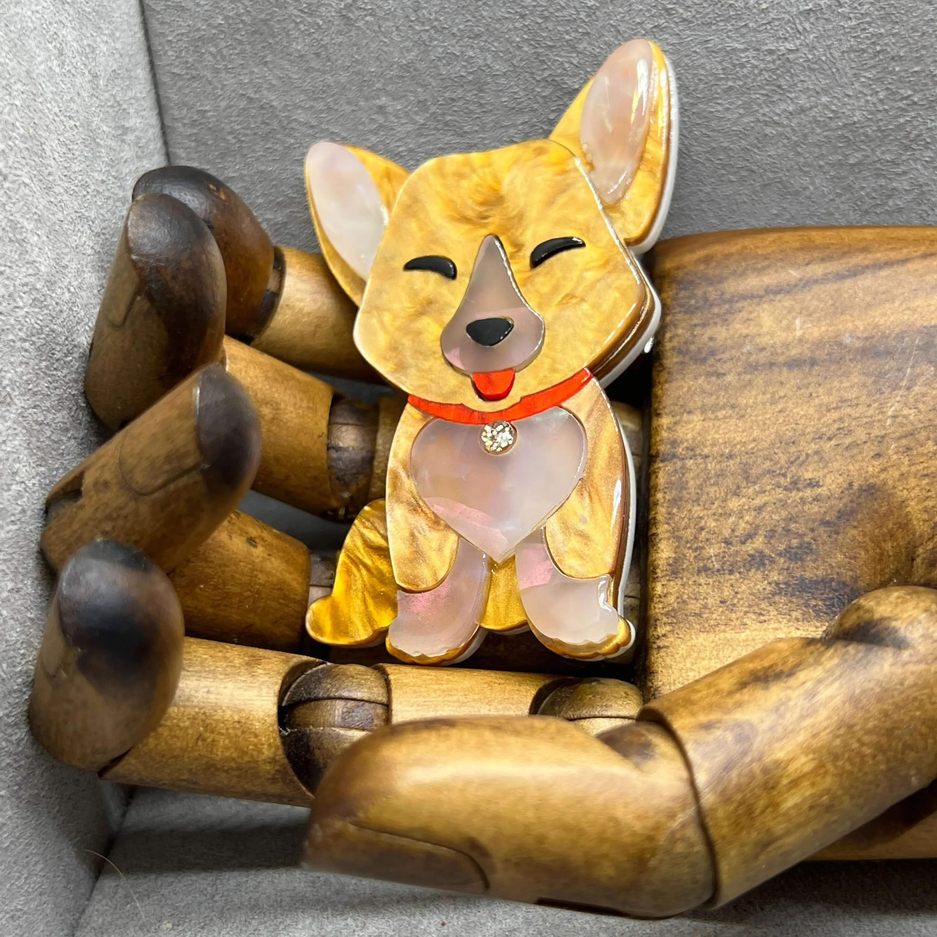 Handmade Acrylic Art Brooch - Welsh Corgi Puppy