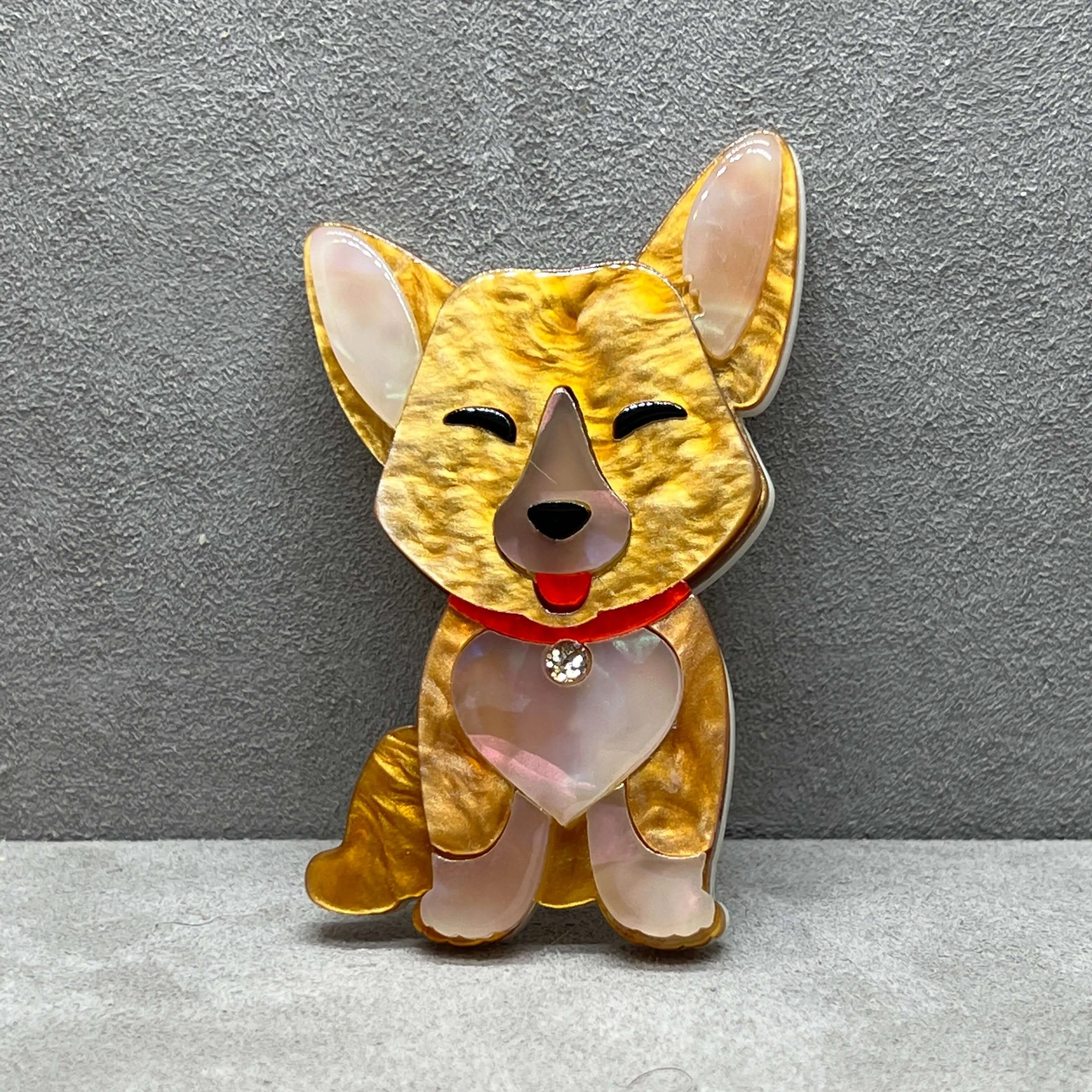 Handmade Acrylic Art Brooch - Welsh Corgi Puppy