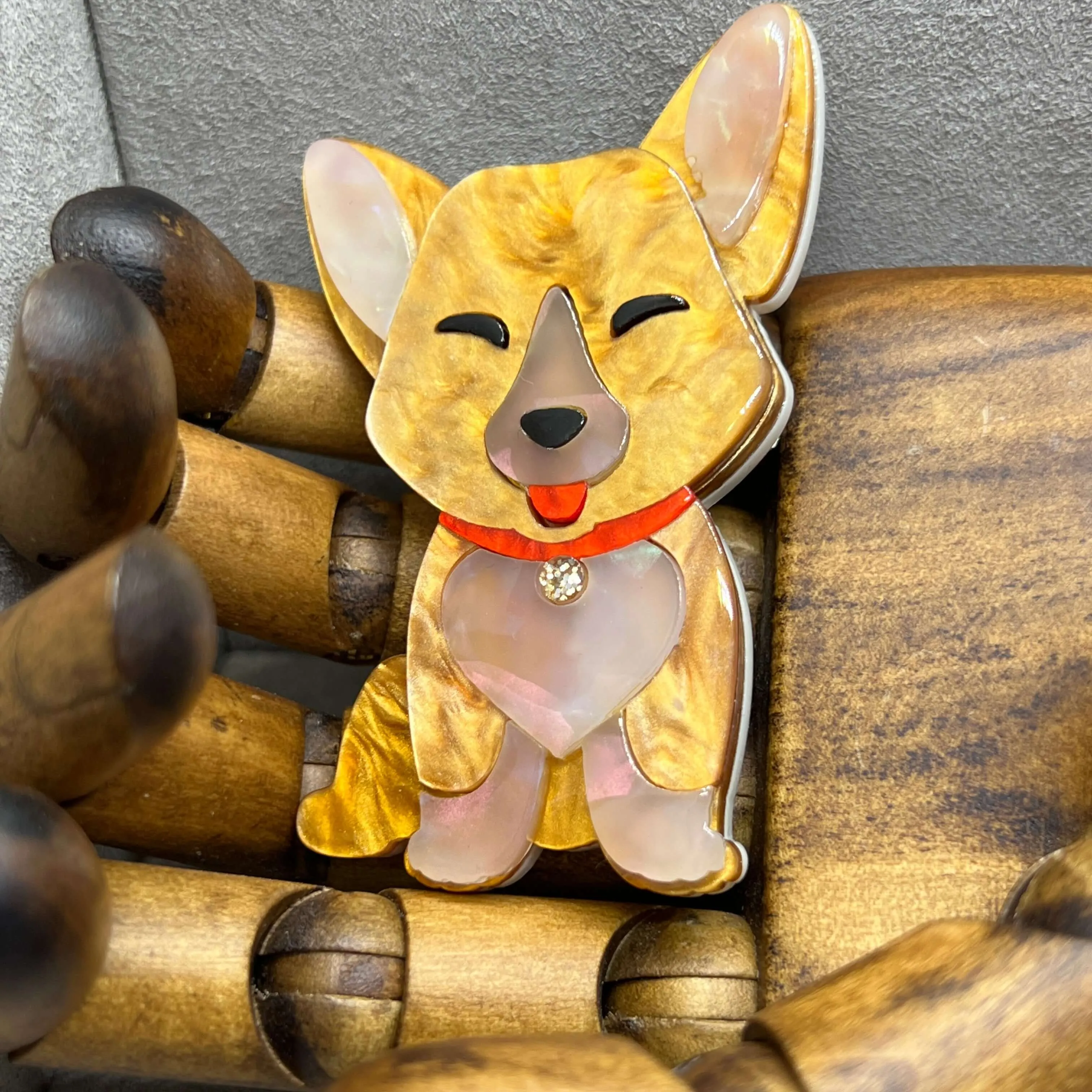 Handmade Acrylic Art Brooch - Welsh Corgi Puppy