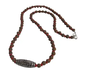 Handmade Vintage Bodhi Seed Mala Bead Necklace w/ Silver Tone Pendant #11