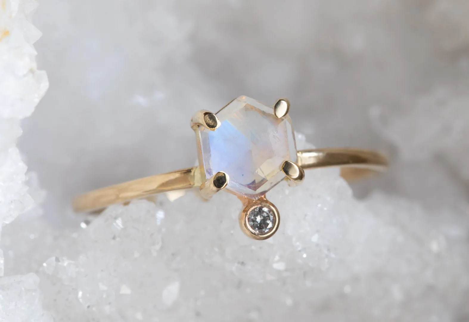 Hexagon Moonstone   Diamond Ring