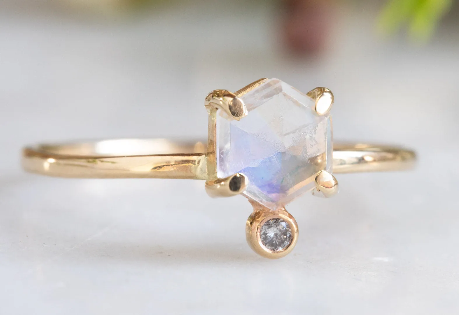 Hexagon Moonstone   Diamond Ring