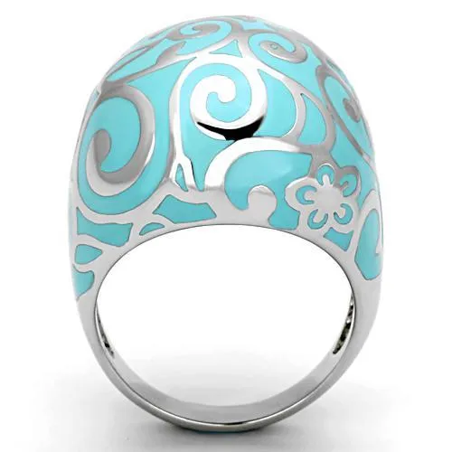 High polished (no plating) Stainless Steel Ring with Epoxy in Aquamarine for Women Style TK845