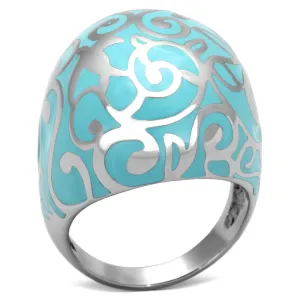 High polished (no plating) Stainless Steel Ring with Epoxy in Aquamarine for Women Style TK845