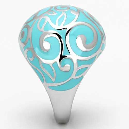 High polished (no plating) Stainless Steel Ring with Epoxy in Aquamarine for Women Style TK845