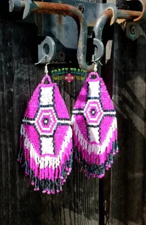 Hot Pink Beaded Fringe Earrings