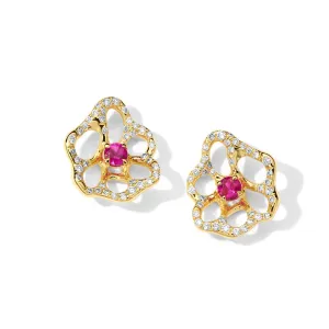 Ippolita 18k Yellow Gold Mini Flora Diamond and Pink Sapphire Stud Earring