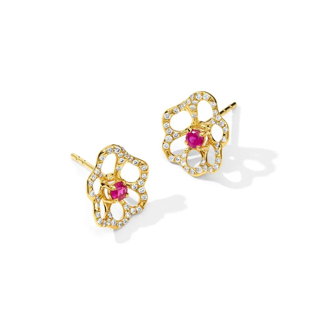 Ippolita 18k Yellow Gold Mini Flora Diamond and Pink Sapphire Stud Earring