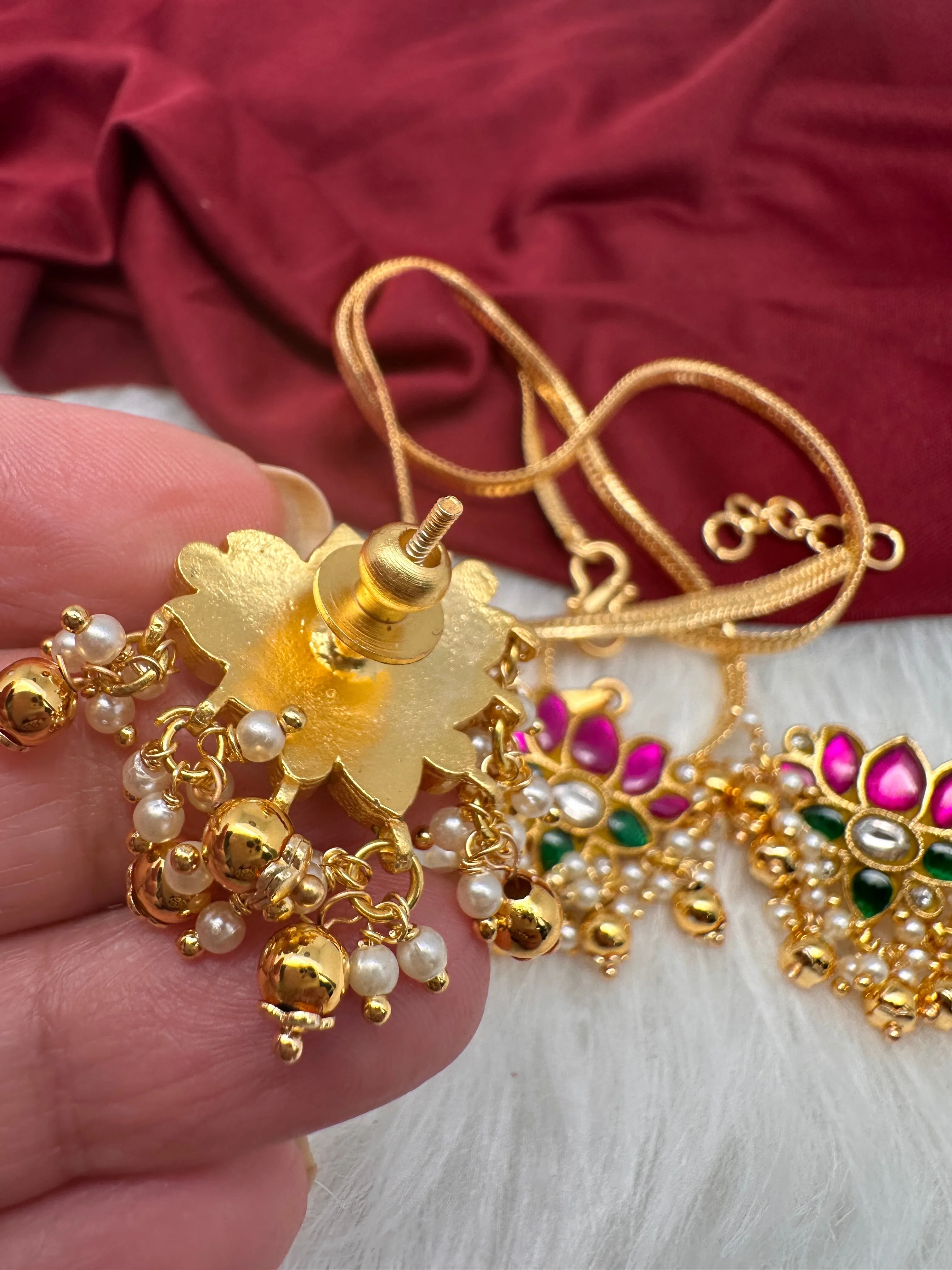 Jadau Kundan Lotus Pendent Set Necklace