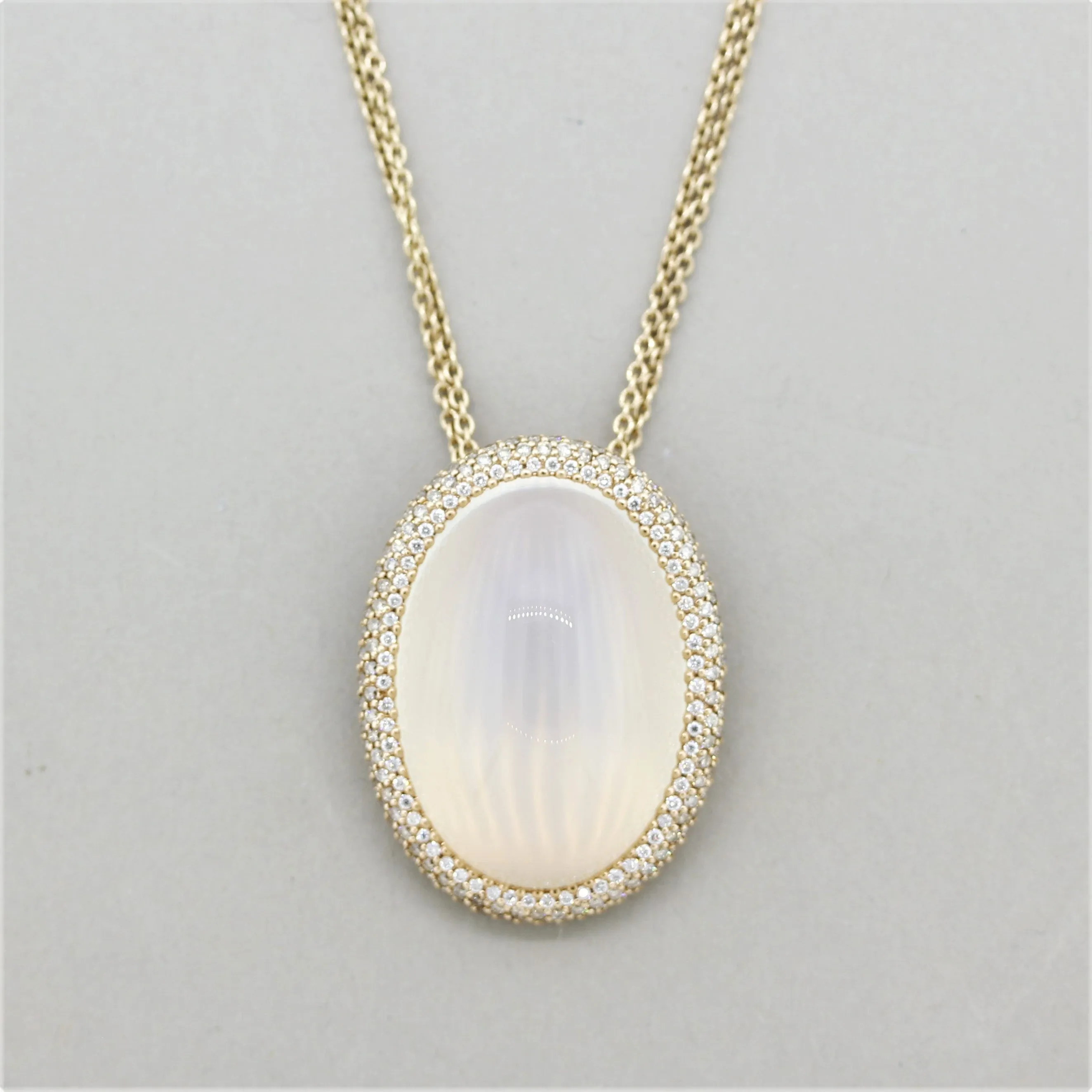 Large Moonstone Diamond Gold Pendant
