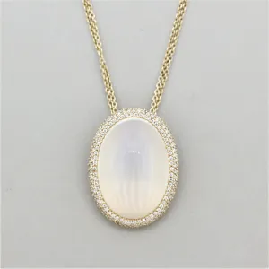 Large Moonstone Diamond Gold Pendant