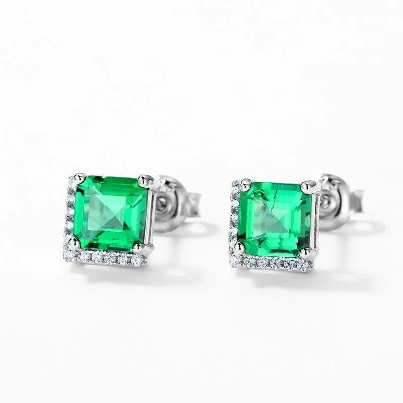LovelyRLovely Women's Retro S925 Silver Emerald Studs
