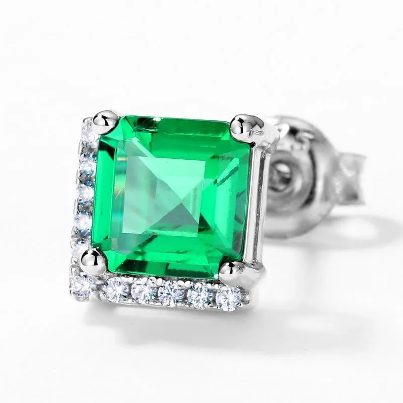 LovelyRLovely Women's Retro S925 Silver Emerald Studs