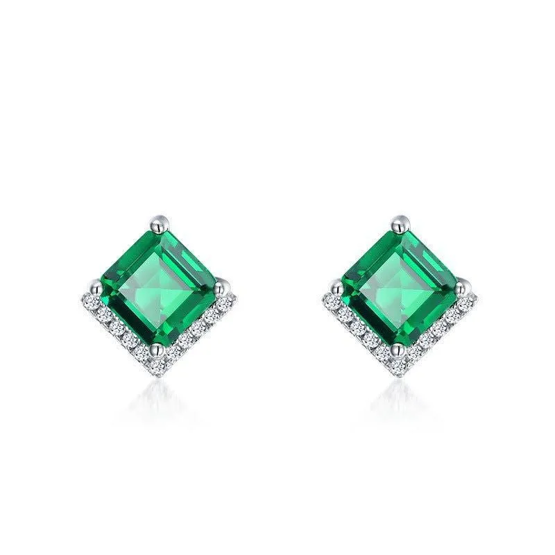 LovelyRLovely Women's Retro S925 Silver Emerald Studs