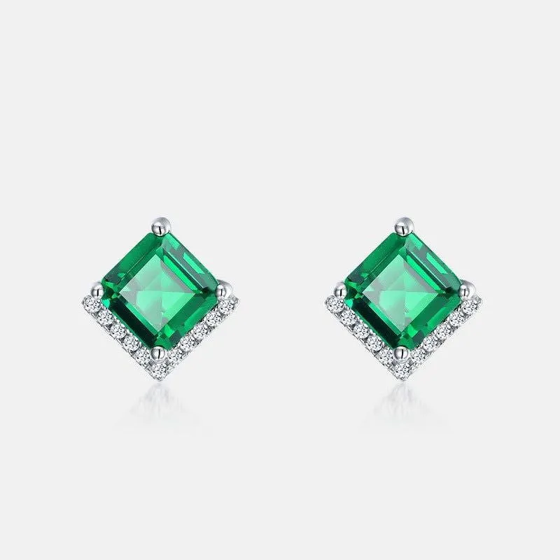 LovelyRLovely Women's Retro S925 Silver Emerald Studs