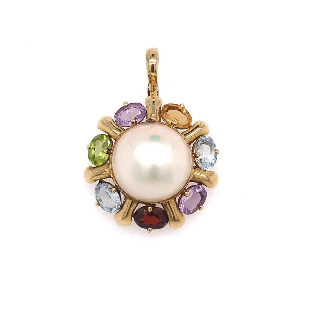 Mabe Pearl and multi gemstone pendant 14kt yellow gold