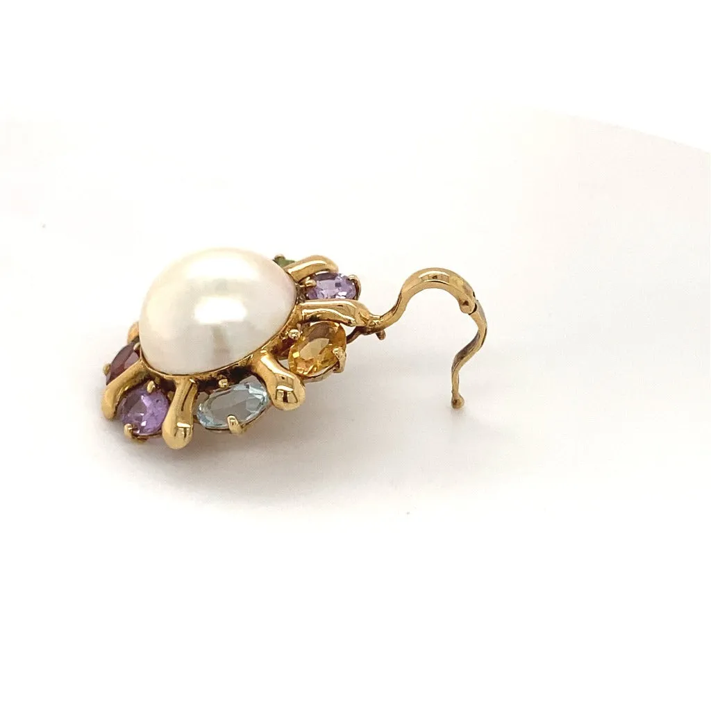 Mabe Pearl and multi gemstone pendant 14kt yellow gold