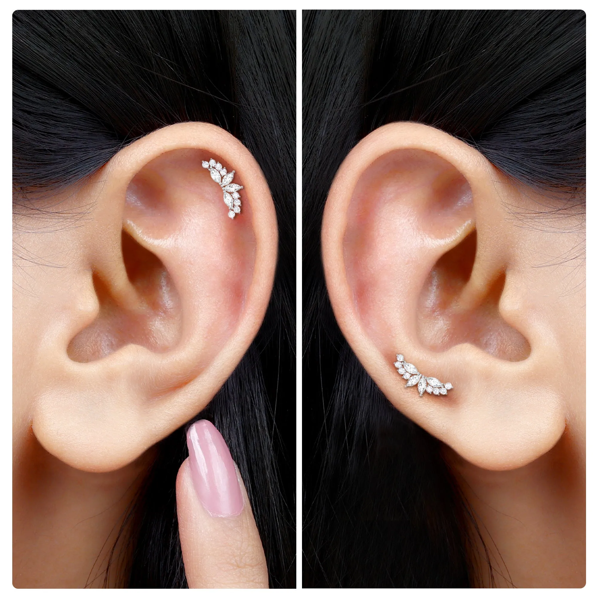 Marquise and Round Moissanite Unique Crawler Earring