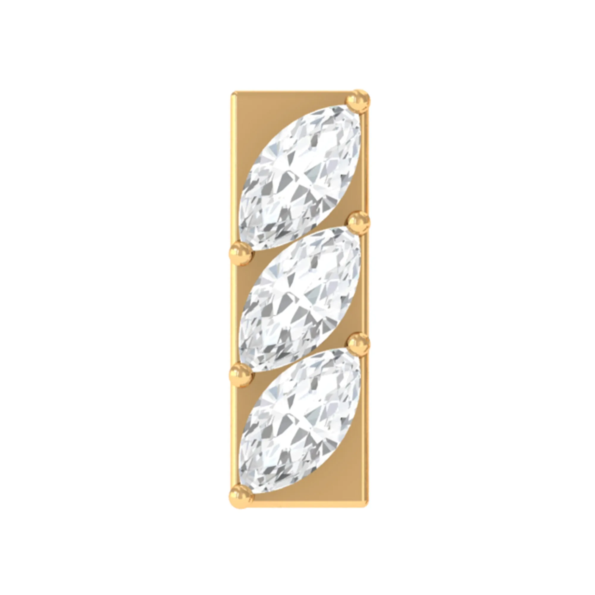 Marquise Moissanite Three Stone Bar Earring for Tragus Piercing