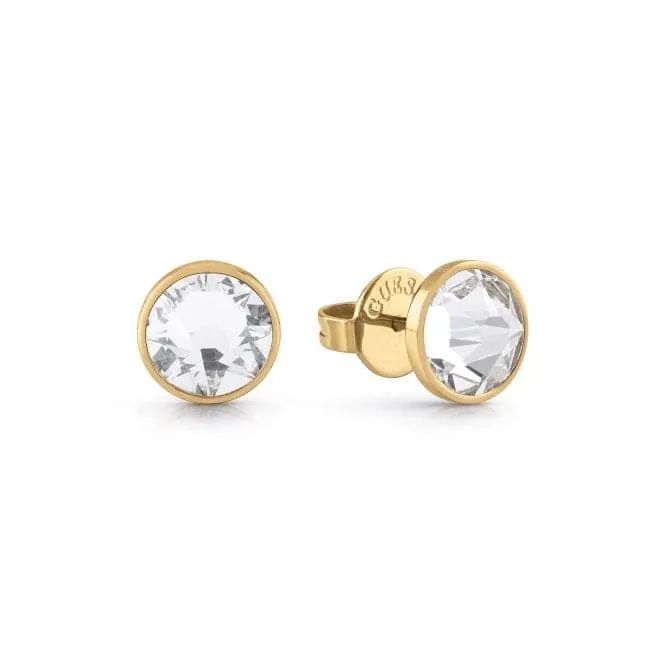Mens Gold Plated 8mm White Crystal Stud Earrings UME01343YG
