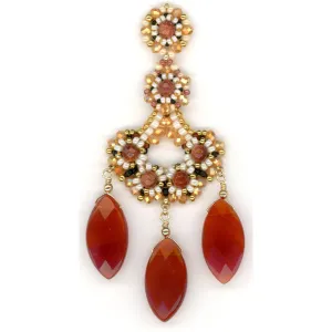 MIGUEL ASES 3 DROP CARNELIAN BEADED EARRINGS