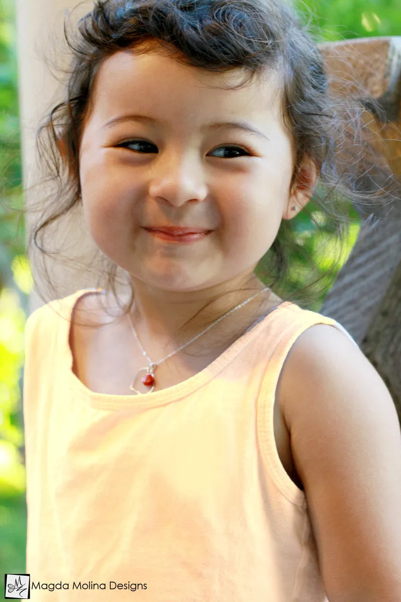 Mini Goddess (children) Red Coral And Delicate Hammered Silver Heart Necklace