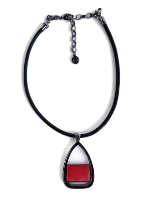 Myka - Ruthenium Triangle Drop Leather Choker