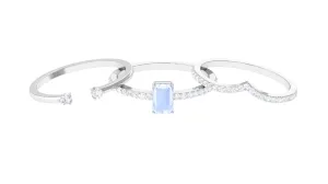 Natural Moonstone and Diamond Stackable Ring Set