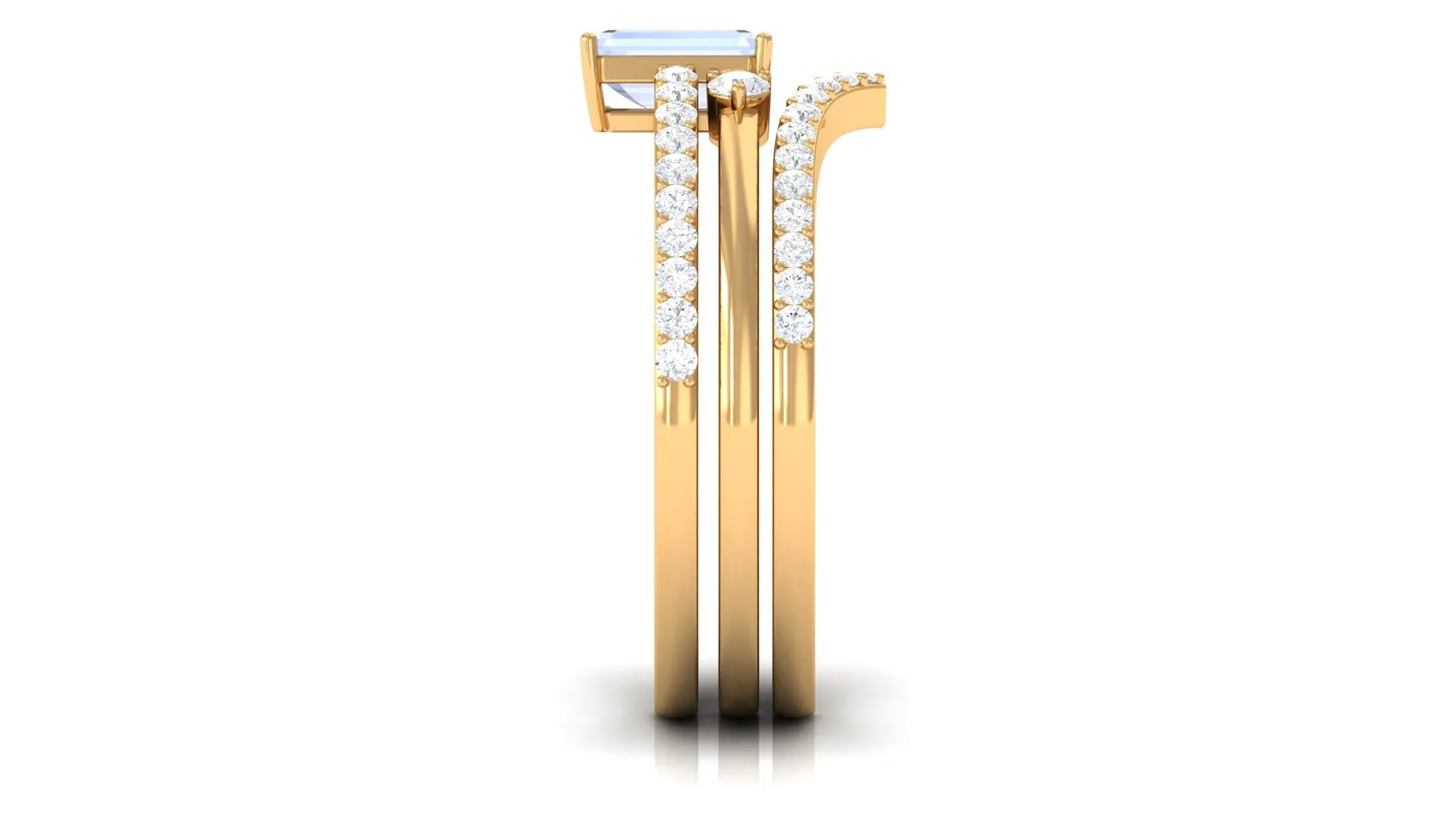 Natural Moonstone and Diamond Stackable Ring Set