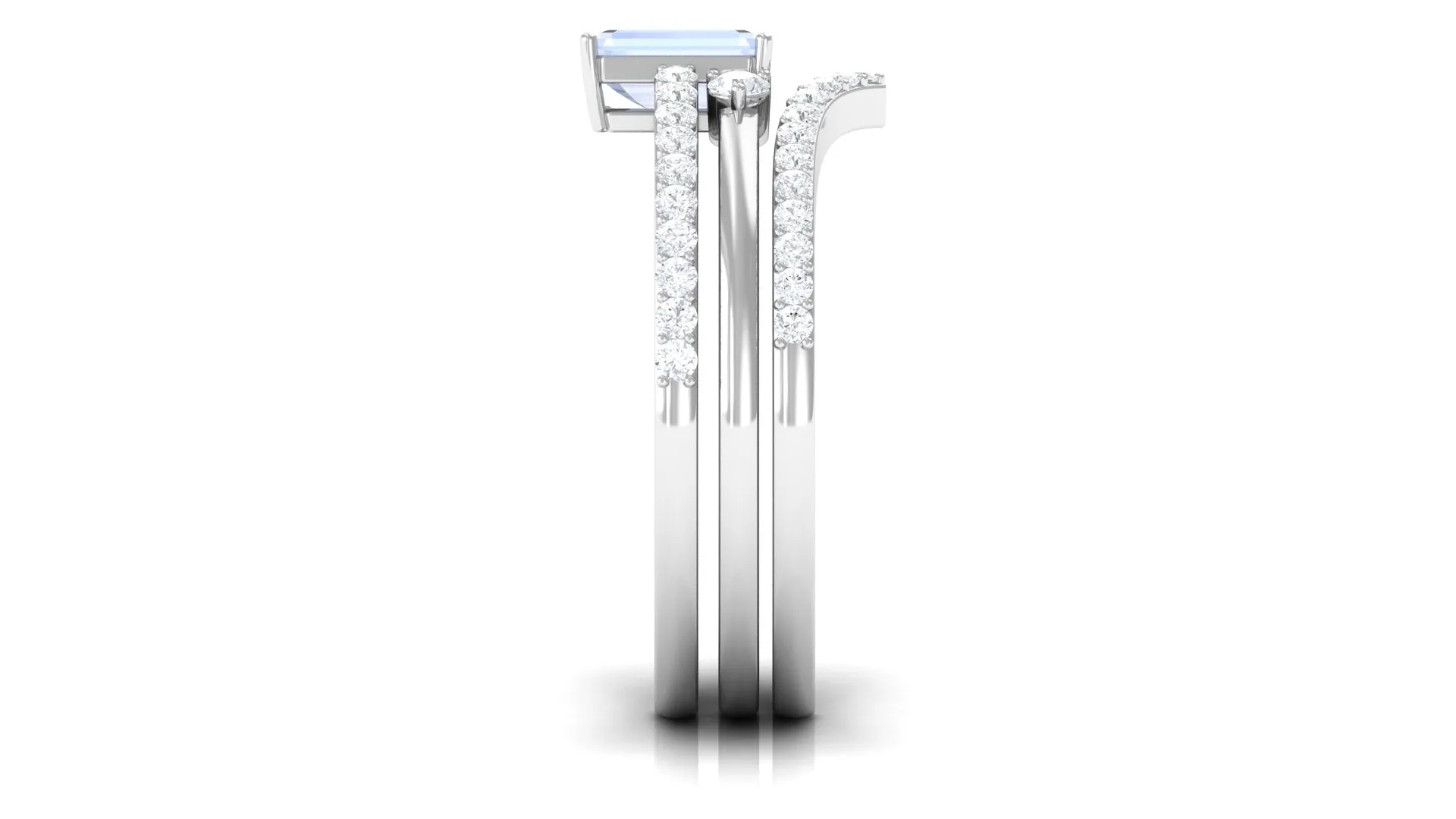 Natural Moonstone and Diamond Stackable Ring Set