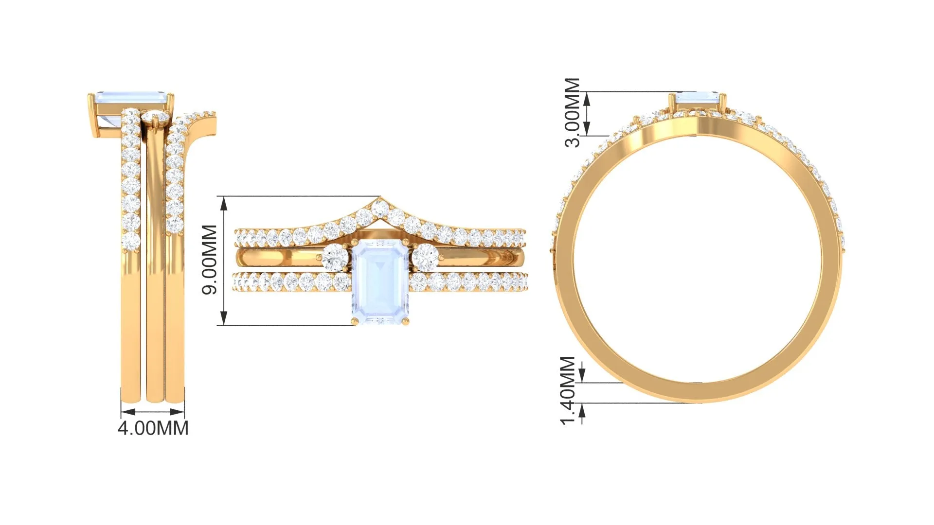 Natural Moonstone and Diamond Stackable Ring Set