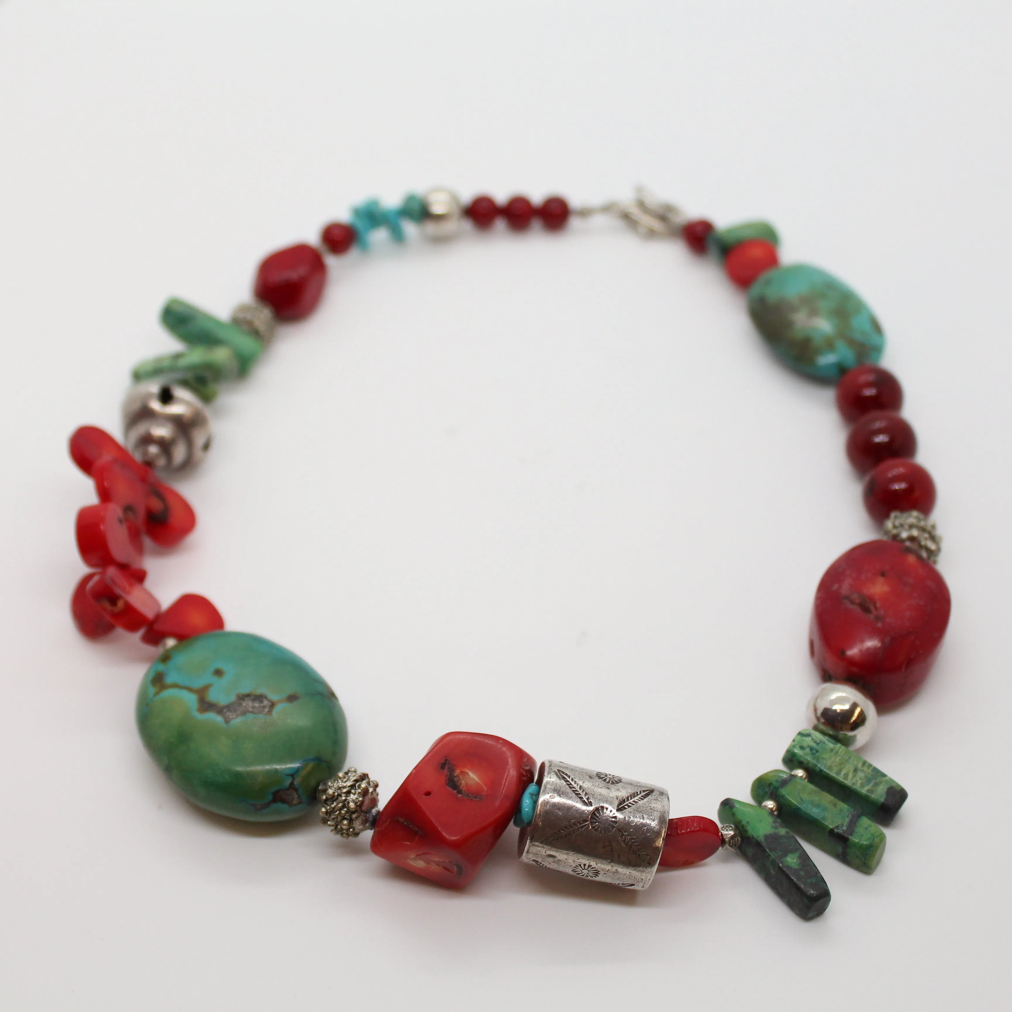 Necklace, Natural Coral and Turquoise Necklace and Silver