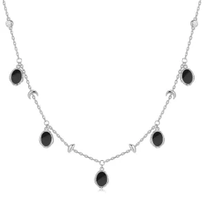 Obsidian Silver Choker - Moon Circle