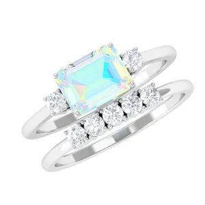 Octagon Cut Ethiopian Opal Contemporary Wedding Ring Set with Diamond