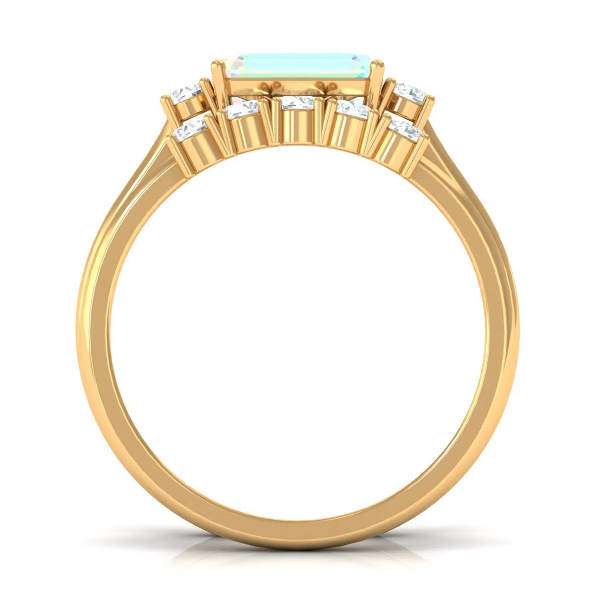 Octagon Cut Ethiopian Opal Contemporary Wedding Ring Set with Diamond